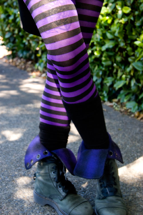Plus Size Striped Tights - Black & Purple - 3x-4x