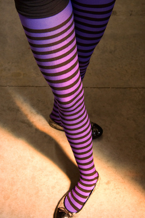 Leg Avenue Women's Plus-Size Nylon Striped Tights, Black/Purple, 3X-4X 