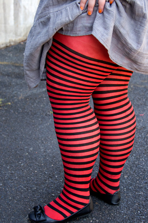 Plus Size Striped Tights - Black & Red - 1x-2x
