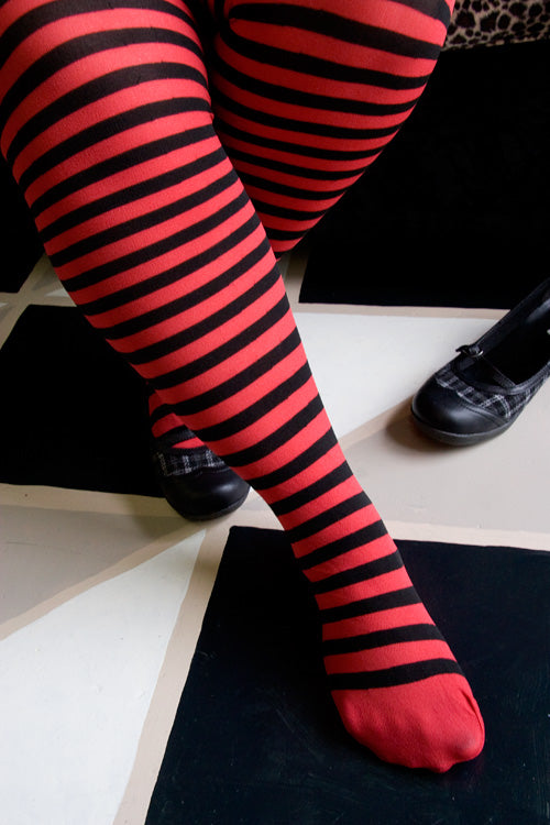 Opaque Stripy Red Colored Tights