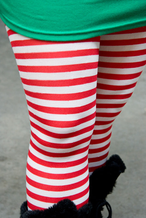 Plus Size Striped Tights - White & Red - 1x-2x