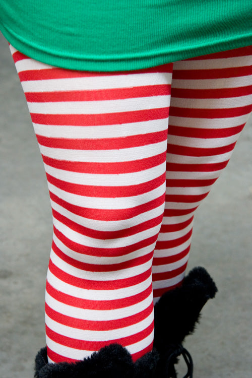 Plus Size Striped Tights - White & Red - 1x-2x