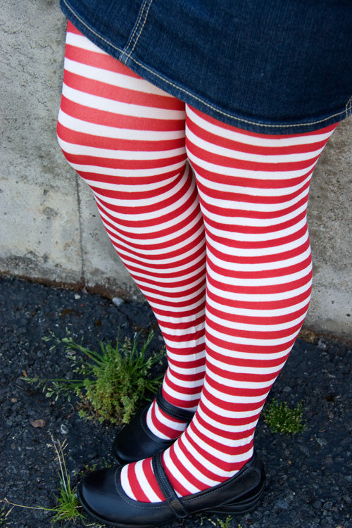 Black and White Plus Size Striped Tights