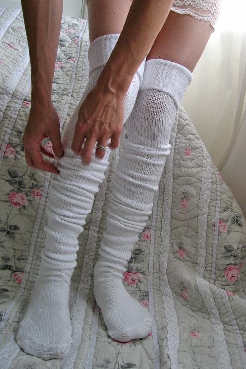 Long Cuffable Scrunchable Socks - White