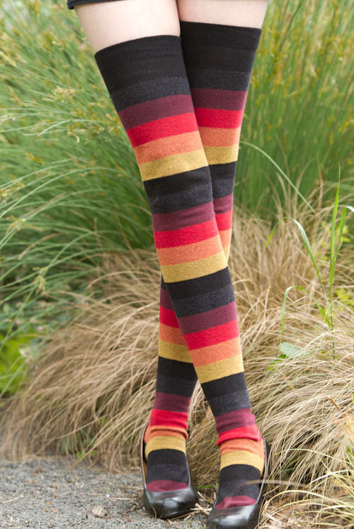 Extraordinarily Longer Elemental Stripe Socks - Inferno