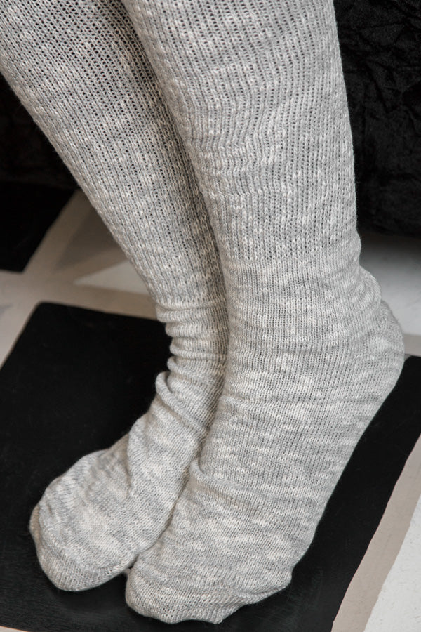 Marled Scrunchable Thigh High Socks - Grey
