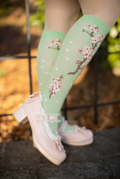 Cherry Blossom Knee High - Cameo Green