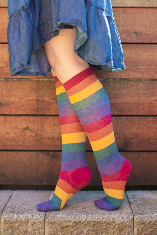 Heather Rainbow Striped Knee High