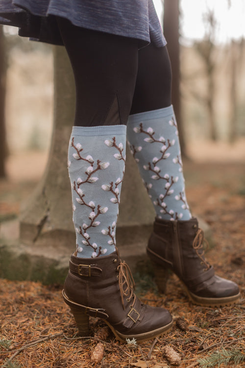 Pussy Willows Knee High - Slate Blue
