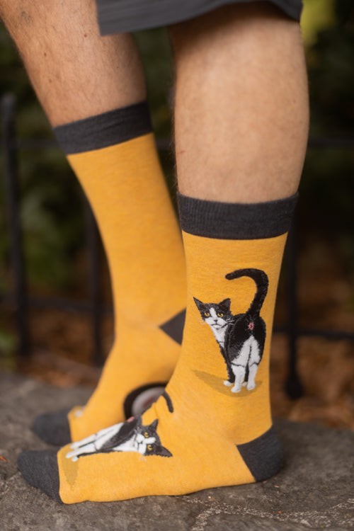 Tuxedo Cat Butt Crew - Heather Gold - Large