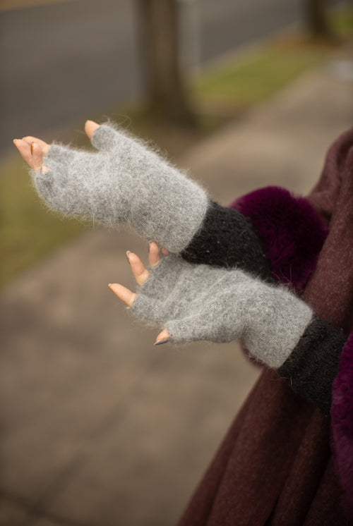 Orkney Angora Thermal Fingerless Gloves - Grey - Small