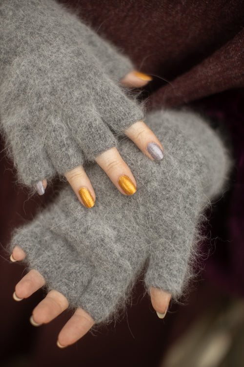Orkney Angora Thermal Fingerless Gloves - Grey - Medium