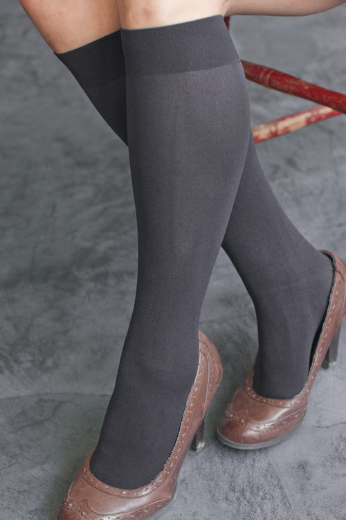 Opaque Solid Nylon Trouser Socks - Grey