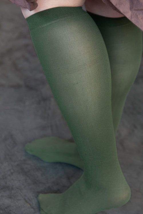 Opaque Solid Nylon Trouser Socks - Olive