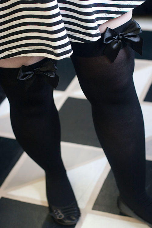 Women's Plus Size Black Opaque Nylon Thigh High Stockings