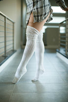 M45 Ribbed Thigh High with Roll Top - White
