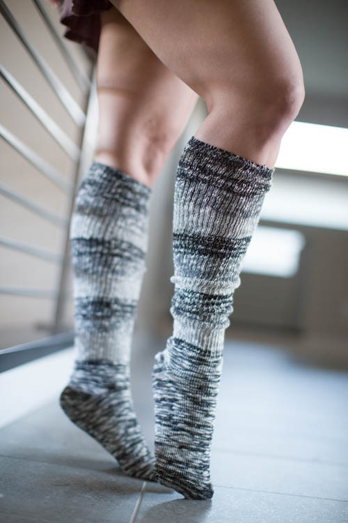 Marled Stripe Knee Socks - Stormcloud