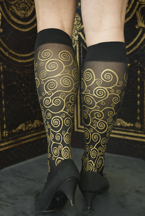 Polonova Klimt Spiral Trouser Socks - Black with Gold