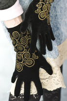 Polonova Klimt Spiral Velvet Gloves - Black with Gold