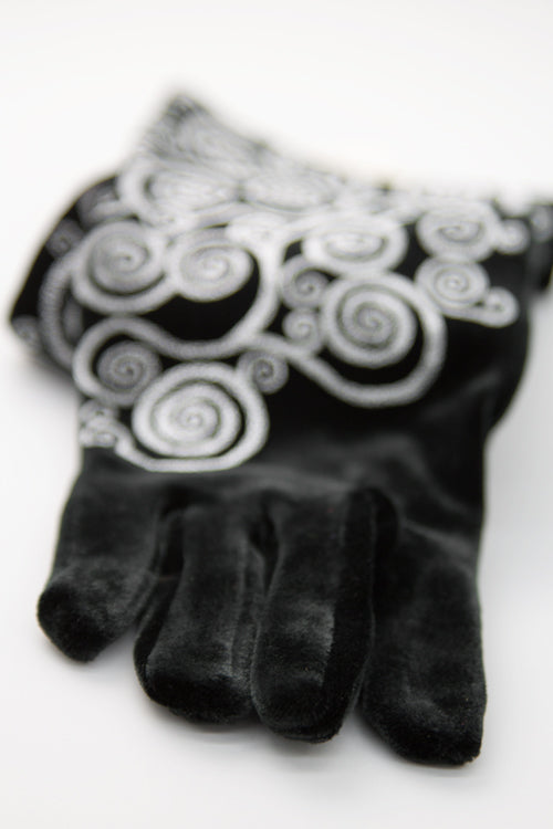 Polonova Klimt Spiral Velvet Gloves - Black with Silver