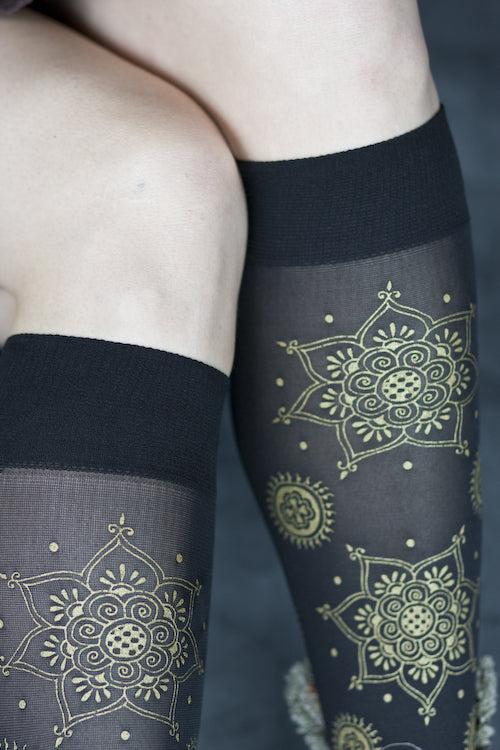 Polonova Mehndi Trouser Socks - Black with Gold