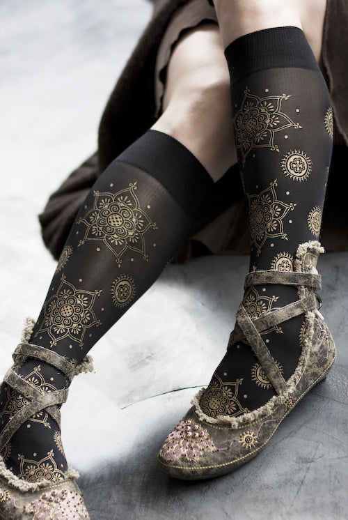 Polonova Mehndi Trouser Socks - Black with Gold