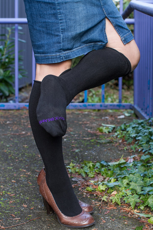 Roll Top Knee Socks - Black