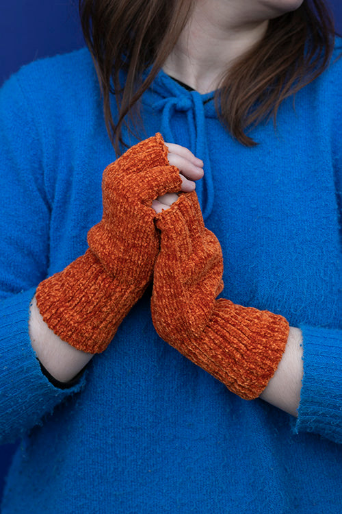 Chenille Fingerless Gloves - Pumpkin