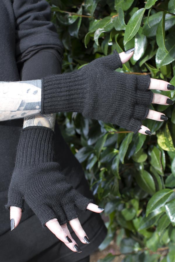 Knit Fingerless Gloves - Black