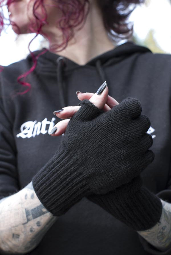 Knit Fingerless Gloves - Black