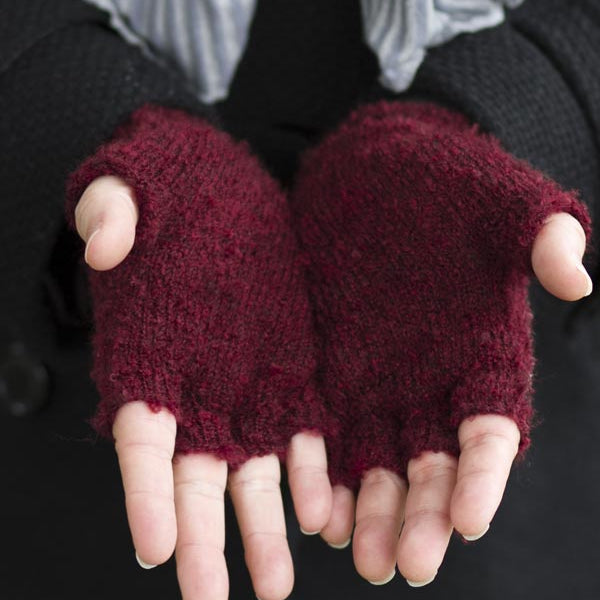 Knit Fingerless Gloves - Burgundy Boucle