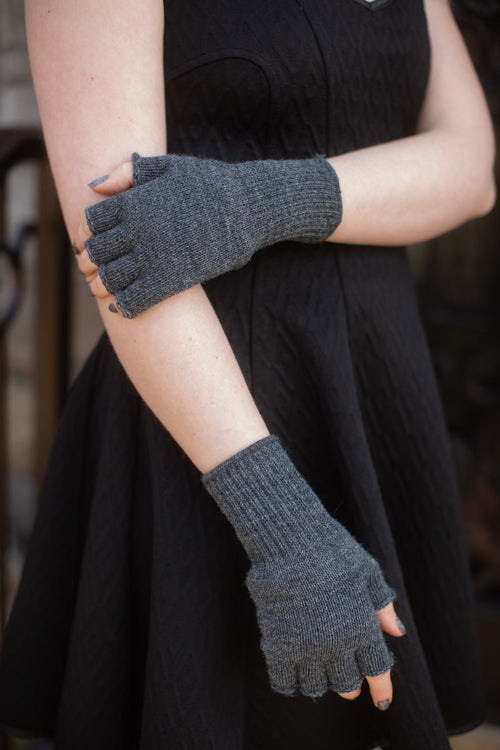 Knit Fingerless Gloves - Charcoal