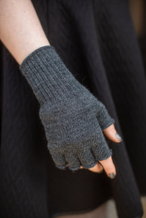 Knit Fingerless Gloves - Charcoal
