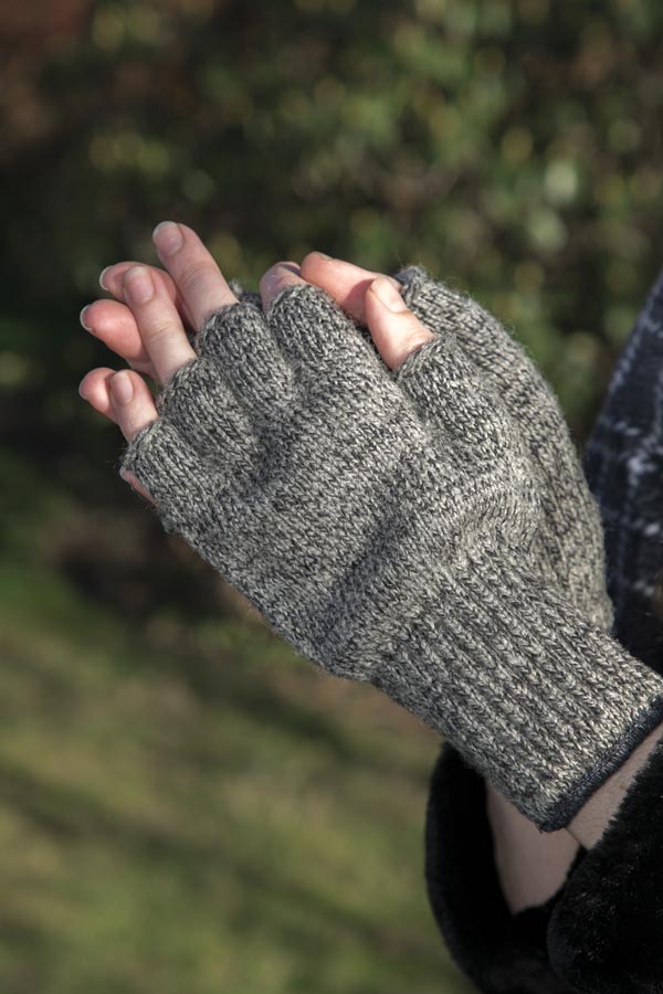 Pure Wool - Fingerless Gloves - Plain - Dark Blue (Men's Fit)