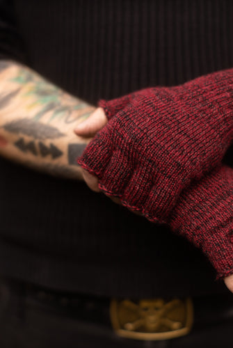 Wool Fingerless Gloves - Burgundy