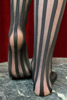 Sheer Vertical Striped Stockings with Lace