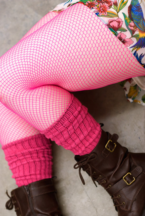 Spandex Fishnet Pantyhose - Neon Pink