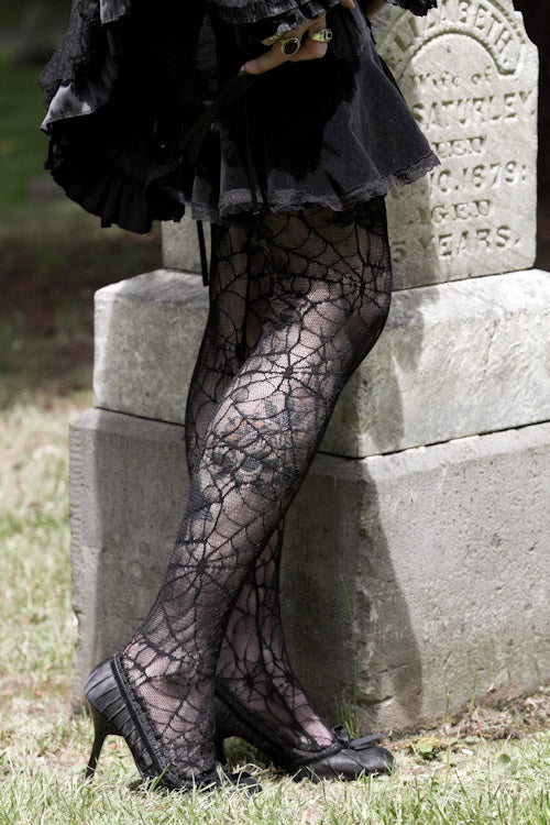 Black High Waist Patterned Fishnet Tights Pantyhose Spider Web for Women 