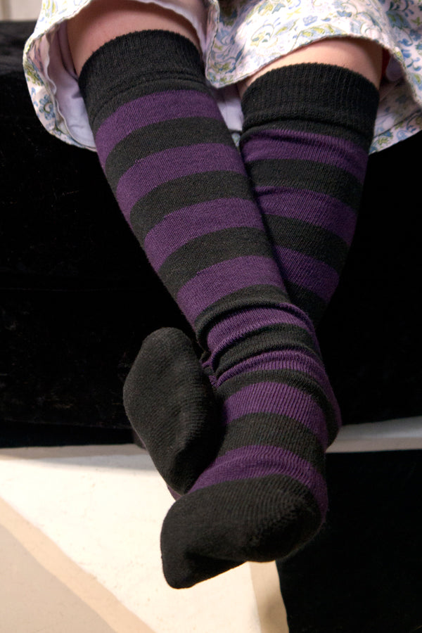 Simply Striped Tube Socks - Black/Plum