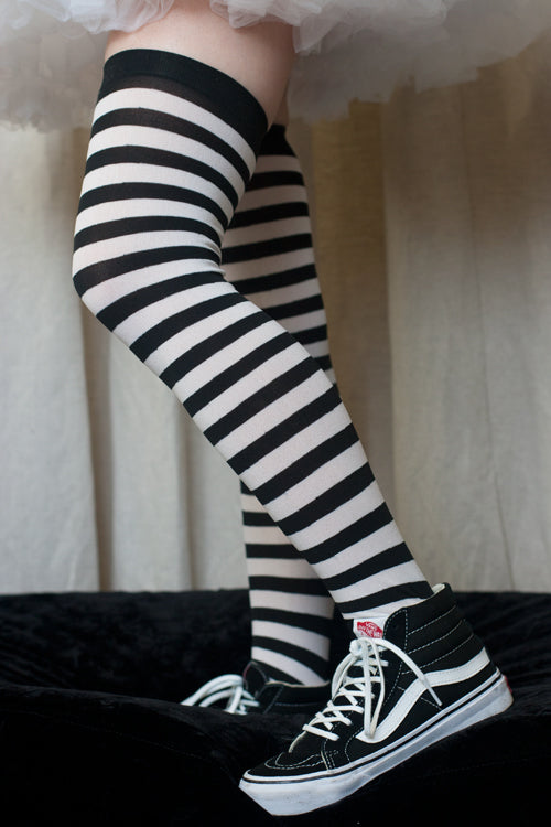Black and White Knee-high Striped Socks