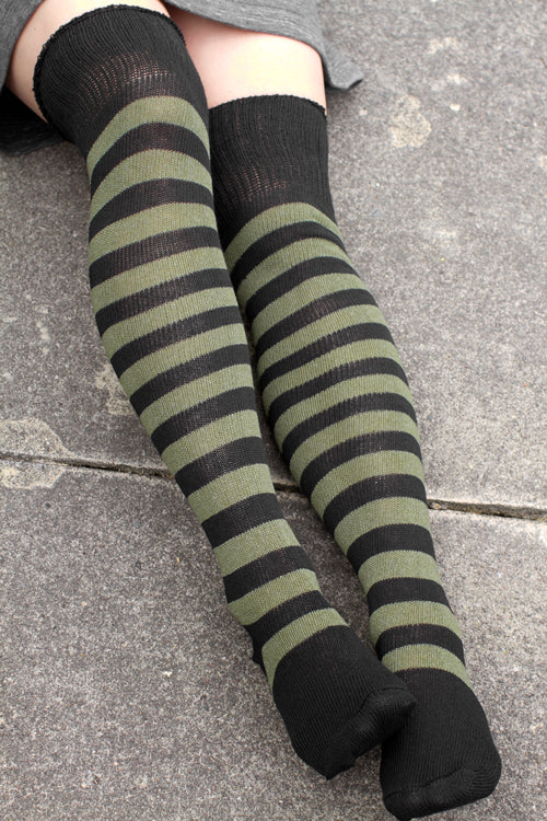 Super Stripes Knee Socks - Black/Olive