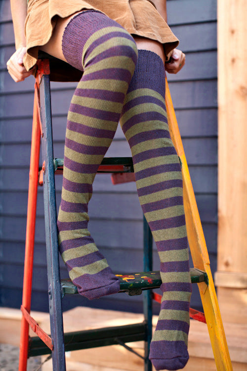 Super Stripes Knee Socks - Plum/Olive