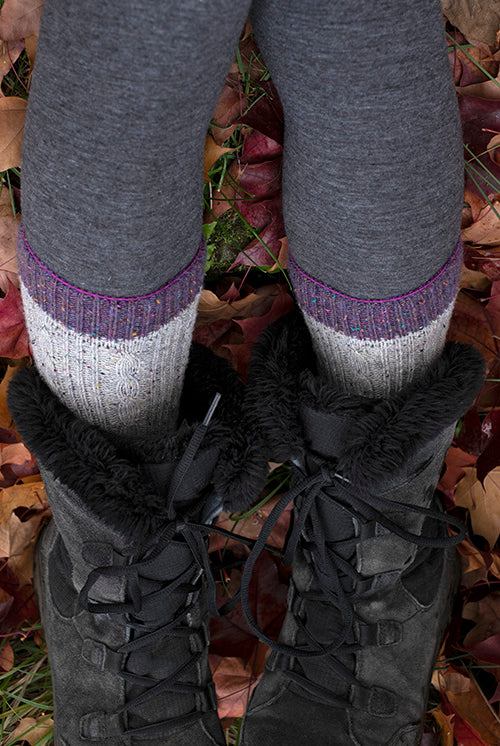 Cable Confetti Toe Socks - Grey/Purple