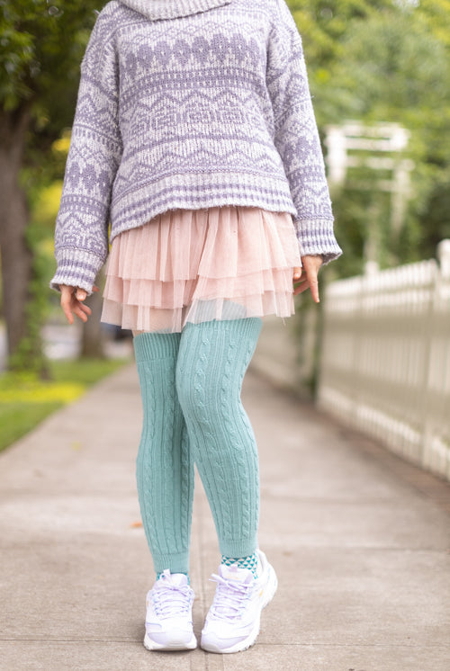 Cable Leg Warmers - Dusty Mint