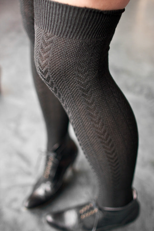 Textured Cable Acrylic Over the Knee - Black