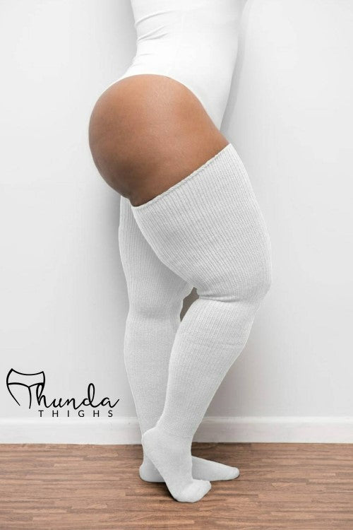 Thunda Thighs Solid Thigh Highs - White