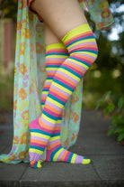 Striped Over the Knee Toe Socks - Flamingo