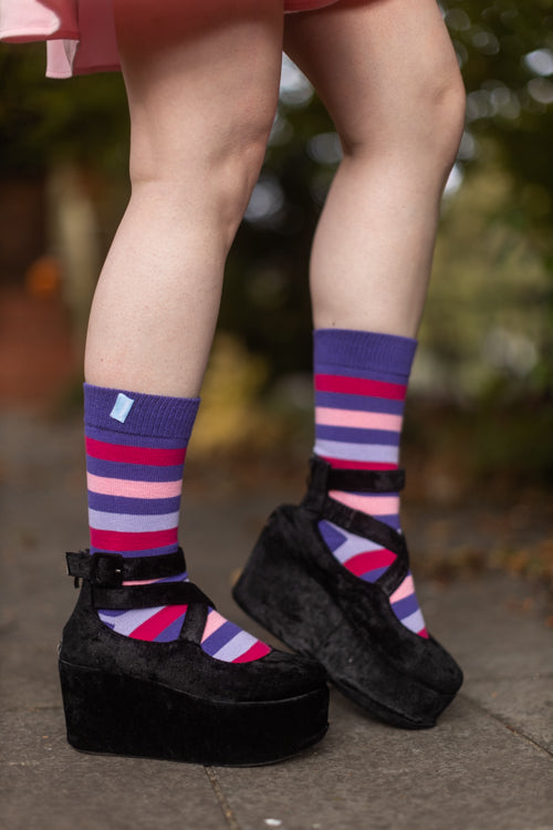 TOETOE® Socks - Mini-Crew Toe Socks Turquoise Stripy Unisize