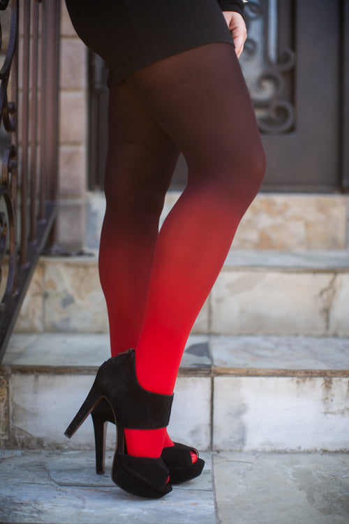 Ombre Semi Opaque Tights - Red/Black - Medium/Large