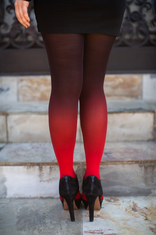 Ombre Semi Opaque Tights - Red/Black - Medium/Large